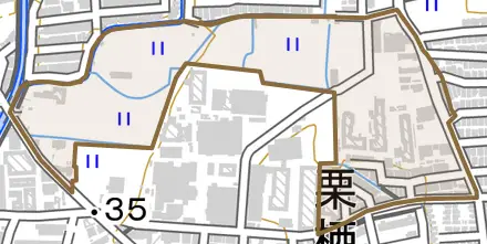 東野森野町とその周辺の地図。町の範囲を重ねている