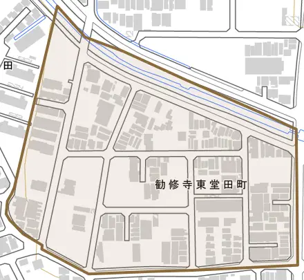 勧修寺東堂田町とその周辺の地図。町の範囲を重ねている