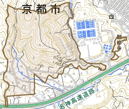 勧修寺北大日とその周辺の地図。町の範囲を重ねている