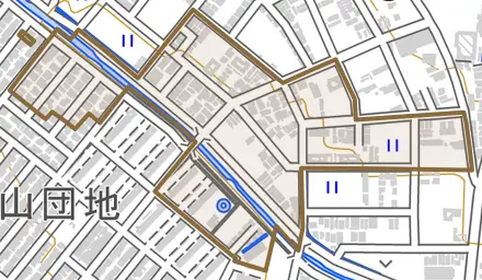 勧修寺西金ケ崎とその周辺の地図。町の範囲を重ねている