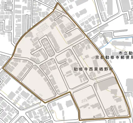 勧修寺西栗栖野町とその周辺の地図。町の範囲を重ねている