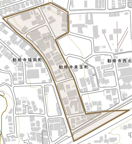 勧修寺泉玉町とその周辺の地図。町の範囲を重ねている