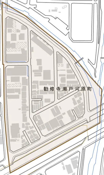勧修寺瀬戸河原町とその周辺の地図。町の範囲を重ねている