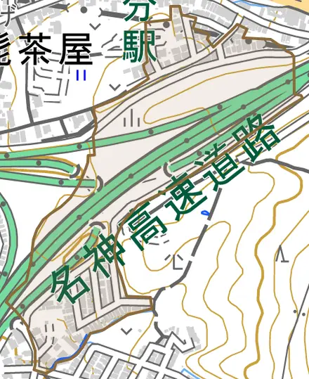 小山一石畑とその周辺の地図。町の範囲を重ねている