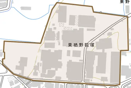 栗栖野狐塚とその周辺の地図。町の範囲を重ねている