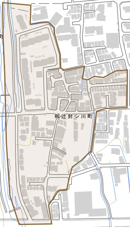 椥辻封シ川町とその周辺の地図。町の範囲を重ねている