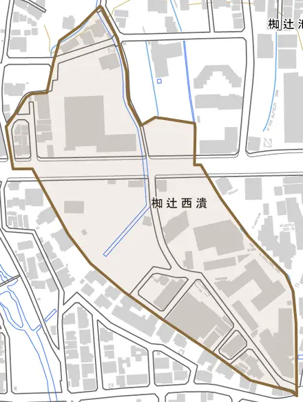 椥辻西潰とその周辺の地図。町の範囲を重ねている