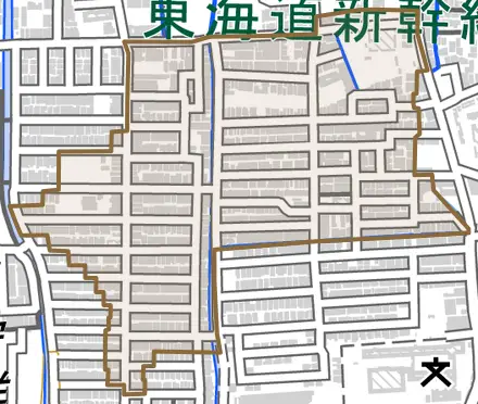 西野大鳥井町とその周辺の地図。町の範囲を重ねている