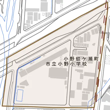 小野蚊ケ瀬町とその周辺の地図。町の範囲を重ねている