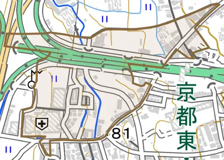 音羽珍事町とその周辺の地図。町の範囲を重ねている