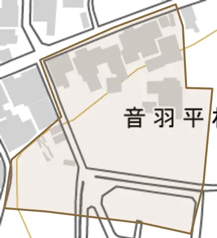 音羽平林町とその周辺の地図。町の範囲を重ねている