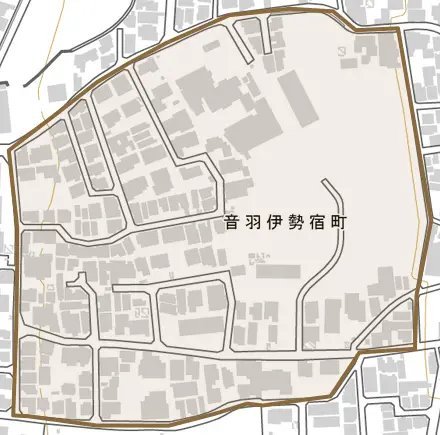 音羽伊勢宿町とその周辺の地図。町の範囲を重ねている