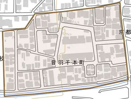 音羽千本町とその周辺の地図。町の範囲を重ねている