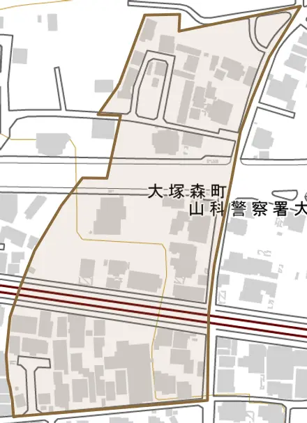 大塚森町とその周辺の地図。町の範囲を重ねている