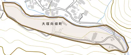 大塚向畑町とその周辺の地図。町の範囲を重ねている