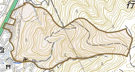大宅御所山とその周辺の地図。町の範囲を重ねている