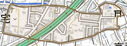 大宅中小路町とその周辺の地図。町の範囲を重ねている