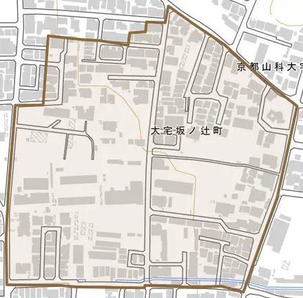 大宅坂ノ辻町とその周辺の地図。町の範囲を重ねている