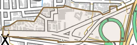 四ノ宮泓とその周辺の地図。町の範囲を重ねている