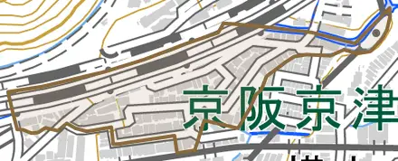 四ノ宮川原町とその周辺の地図。町の範囲を重ねている