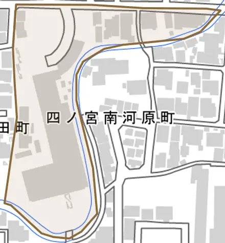 四ノ宮南河原町とその周辺の地図。町の範囲を重ねている