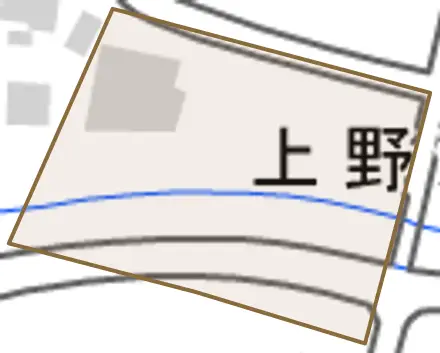 上野池ノ下とその周辺の地図。町の範囲を重ねている