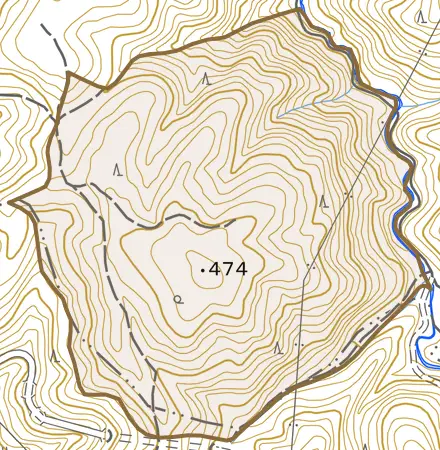 大宅奥山とその周辺の地図。町の範囲を重ねている