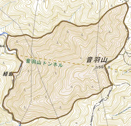 小山長尾とその周辺の地図。町の範囲を重ねている