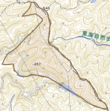 西野東山とその周辺の地図。町の範囲を重ねている