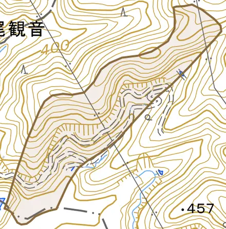 東野東山とその周辺の地図。町の範囲を重ねている