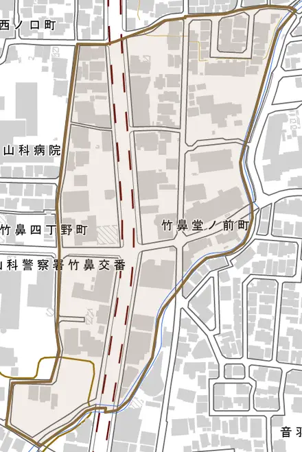 竹鼻堂ノ前町とその周辺の地図。町の範囲を重ねている