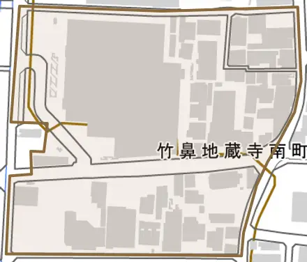 竹鼻地蔵寺南町とその周辺の地図。町の範囲を重ねている