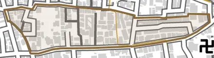 厨子奥矢倉町とその周辺の地図。町の範囲を重ねている