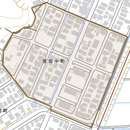 愛宕中町とその周辺の地図。町の範囲を重ねている