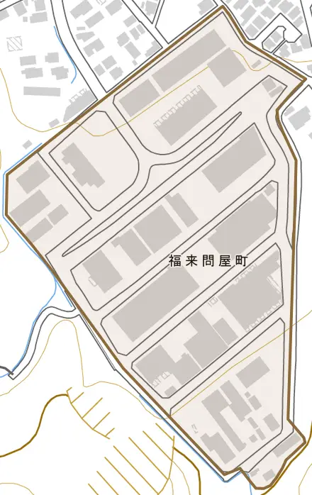 福来問屋町とその周辺の地図。町の範囲を重ねている