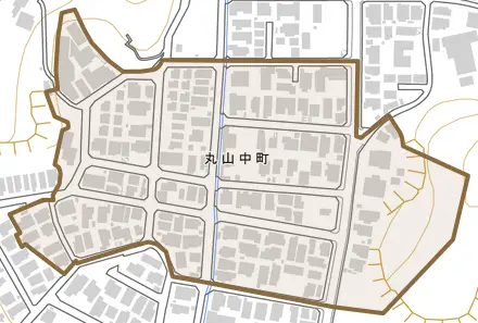 丸山中町とその周辺の地図。町の範囲を重ねている