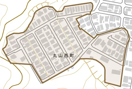 丸山西町とその周辺の地図。町の範囲を重ねている