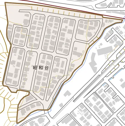 昭和台とその周辺の地図。町の範囲を重ねている