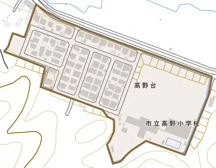 高野台とその周辺の地図。町の範囲を重ねている