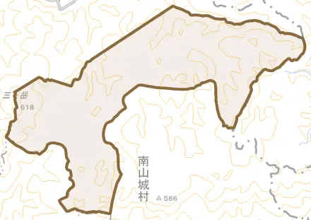 大字童仙房とその周辺の地図。町の範囲を重ねている