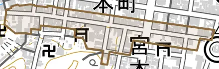 万町とその周辺の地図。町の範囲を重ねている