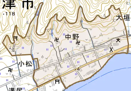 中野とその周辺の地図。町の範囲を重ねている