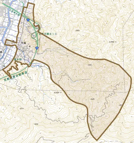 今福とその周辺の地図。町の範囲を重ねている