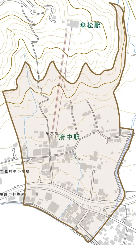 大垣とその周辺の地図。町の範囲を重ねている