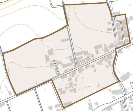 小松とその周辺の地図。町の範囲を重ねている