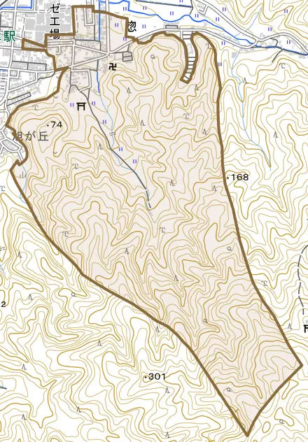 惣とその周辺の地図。町の範囲を重ねている