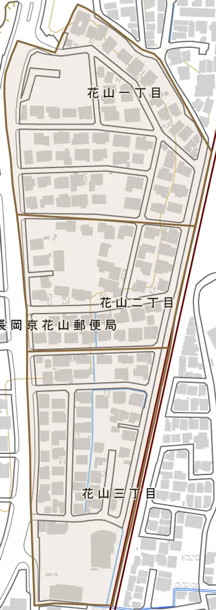 花山とその周辺の地図。町の範囲を重ねている