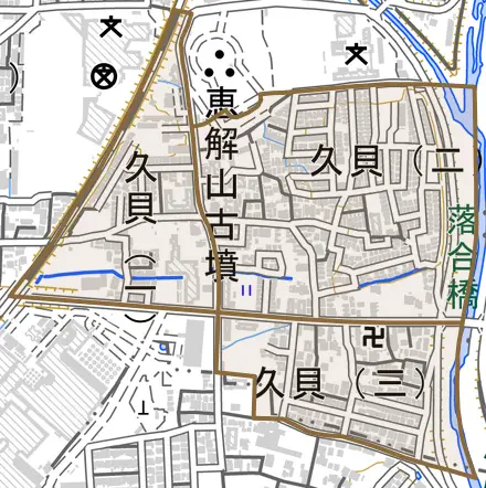 久貝とその周辺の地図。町の範囲を重ねている