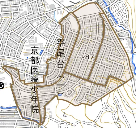 平尾台とその周辺の地図。町の範囲を重ねている