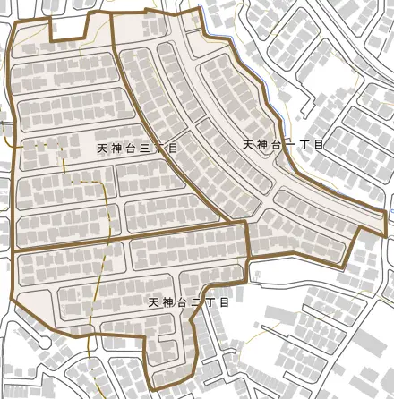 天神台とその周辺の地図。町の範囲を重ねている